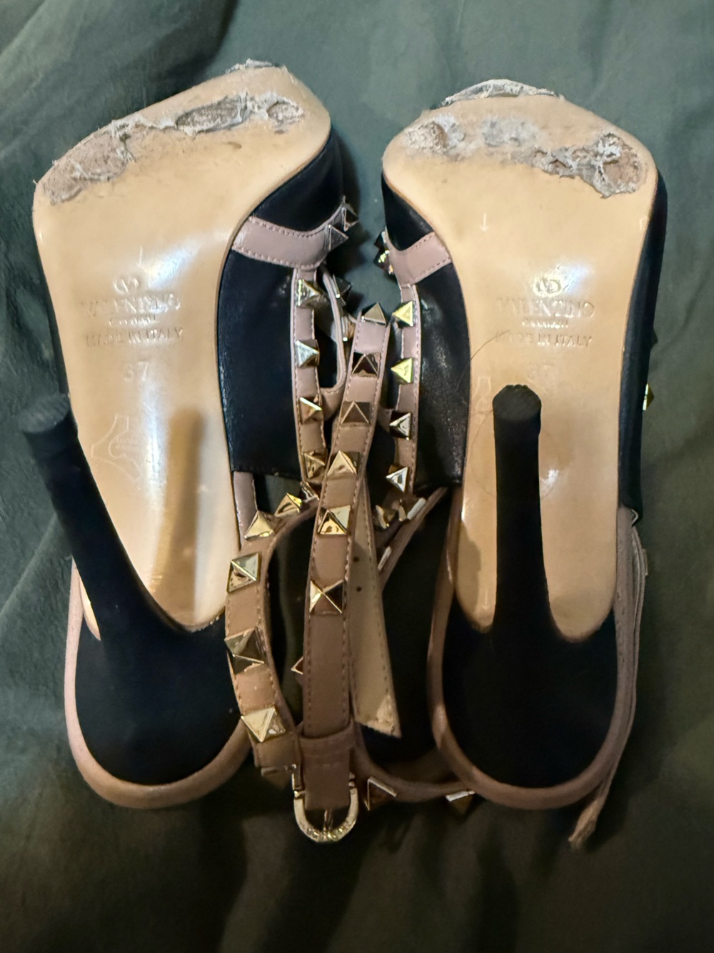 Valentino Pink-Trim Black Pointed Rockstud Slingback Flats - Picture 3 of 7